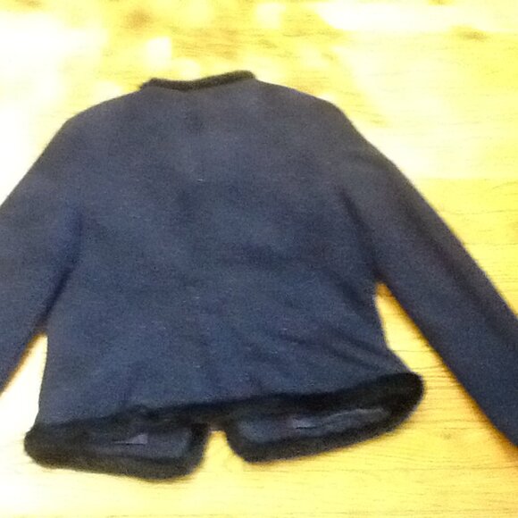 Navy Tweed Lady Jacket Edged with Navy Faux Fur - Picture 2 of 7